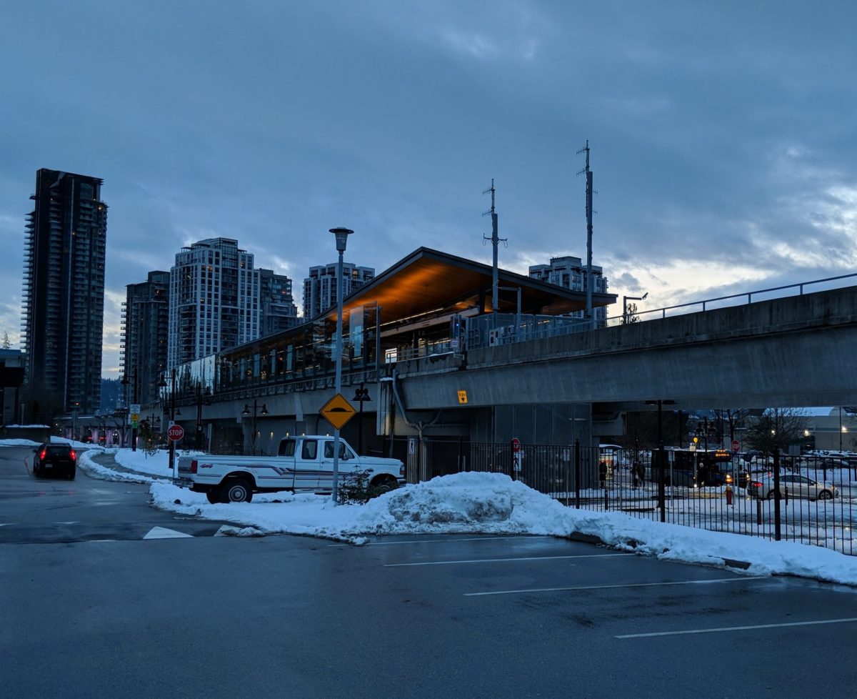 Lafarge Lake - Douglas SkyTrain Station, sun going down