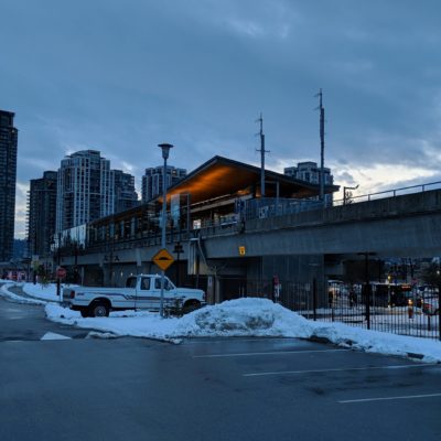 Lafarge Lake - Douglas SkyTrain Station, sun going down