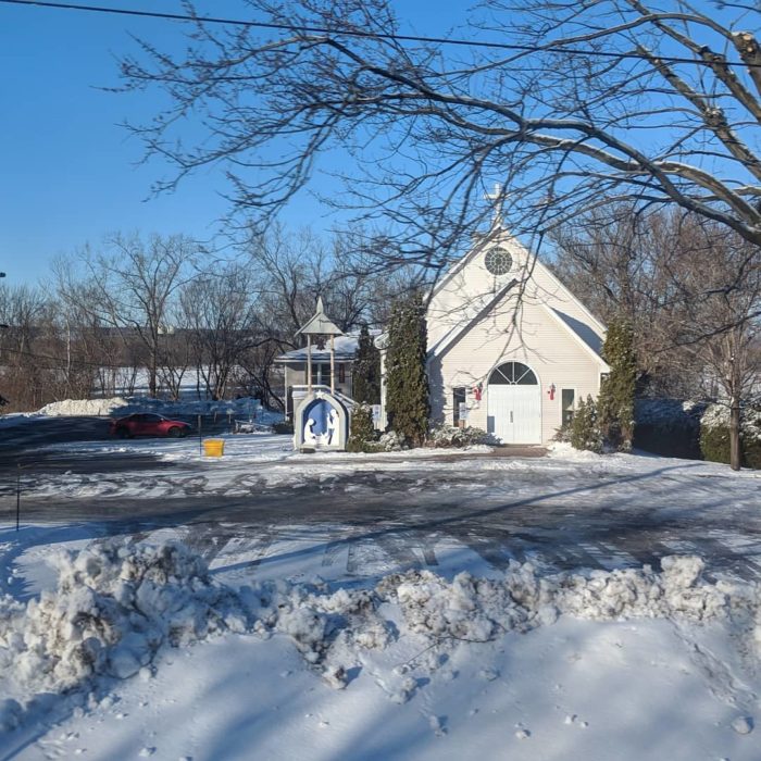 small church and snow