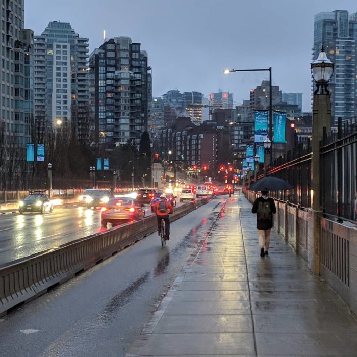 Commuters on a rainy morning