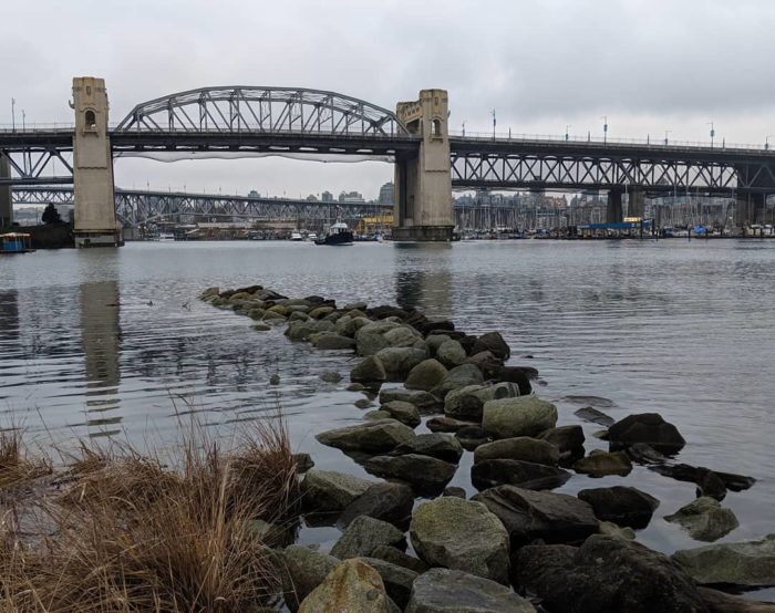 Burrard Bridge and high tide