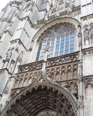 Elaborate sculptures above the cathedral door