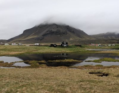 house and fog and volcano