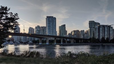 Cambie Bridge and downtown, fading light