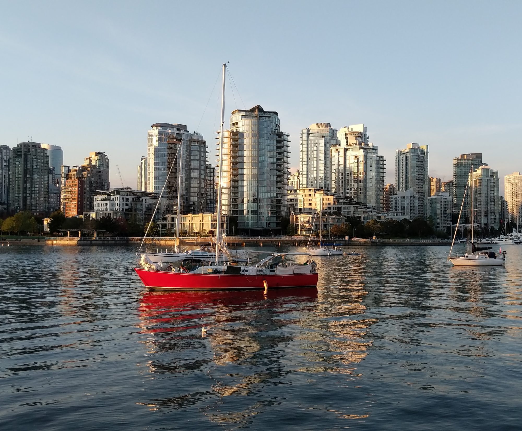 Red boat on False Creek