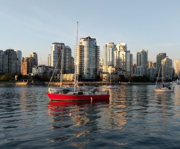 Red boat on False Creek