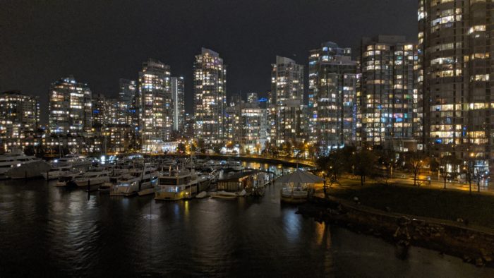 Yaletown towers at night