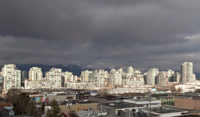 White towers under clouds