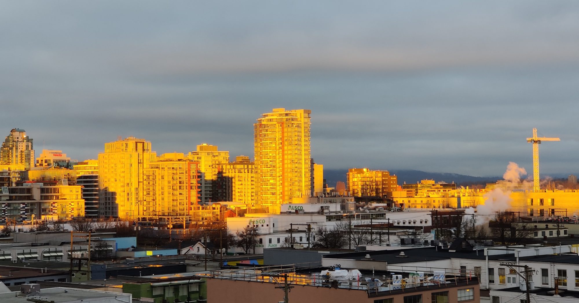 Buildings in sunset light