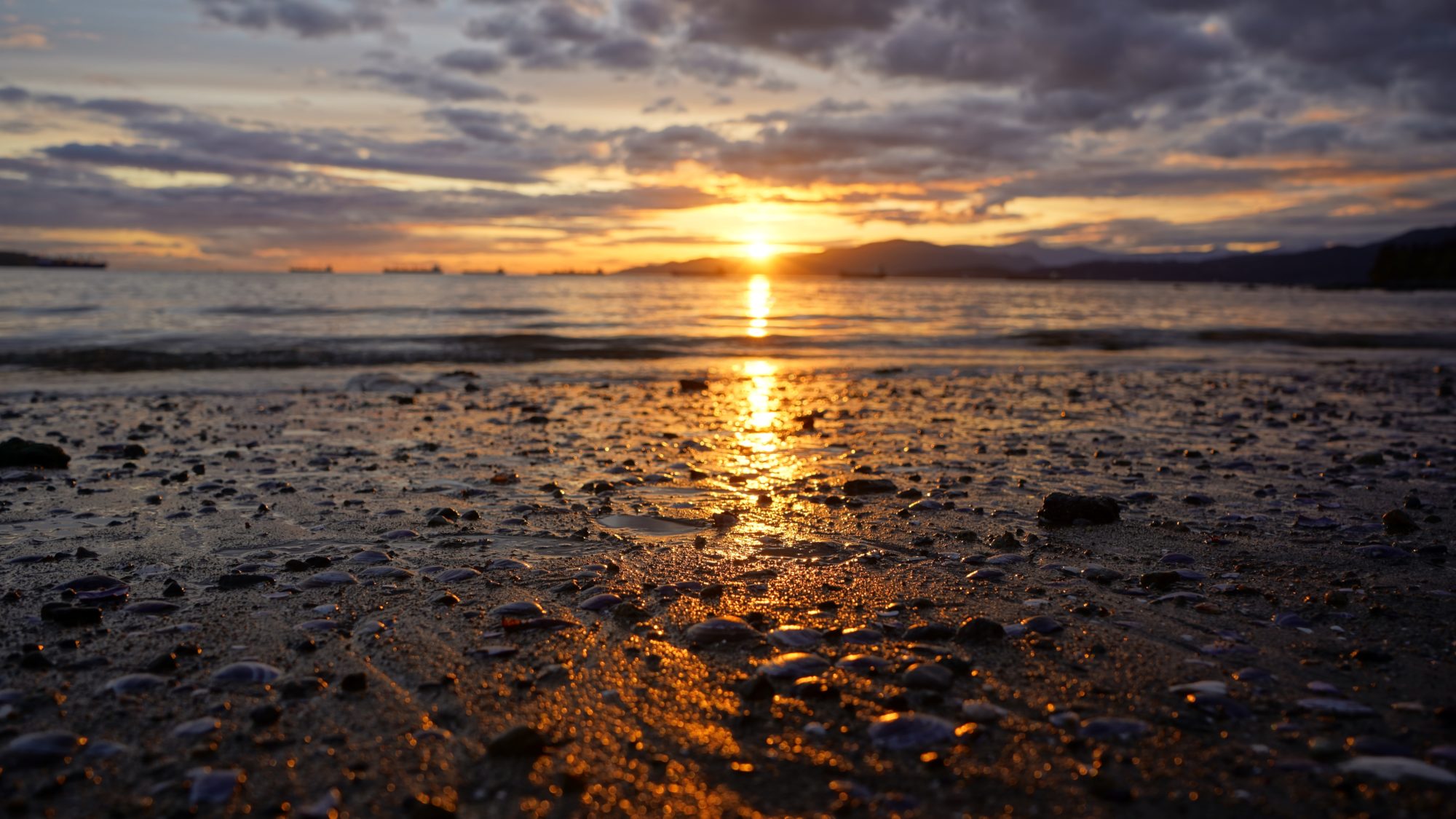 Sunset reflected on low tide beach