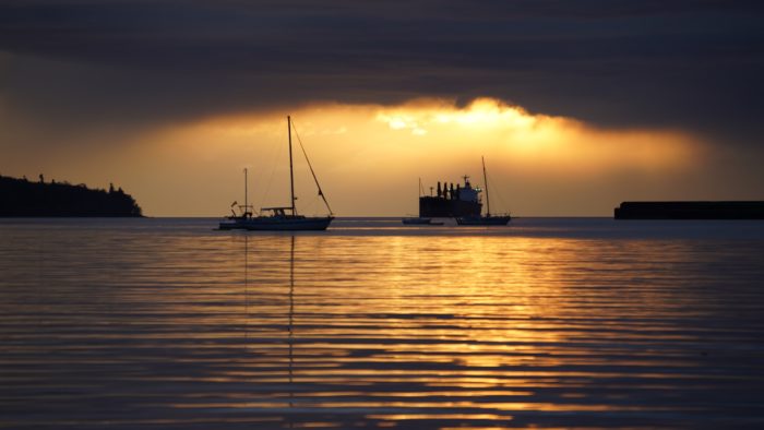 Boats and gold sunset