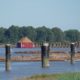 Pilings and barge