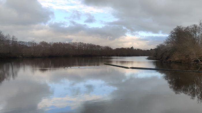 Reflected patches of blue sky