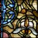 Closeup of a stained glass window in the crypt
