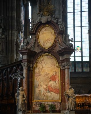 Artwork by the High Altar in St. Stephen's Cathedral, possibly unfinished.
