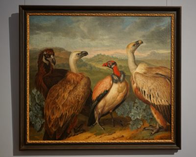 A painting showing four vultures