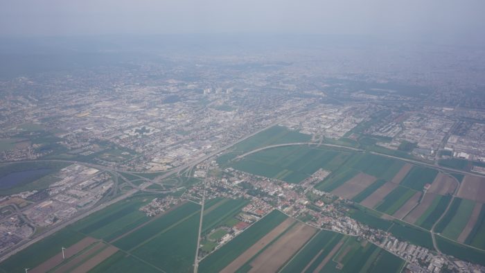 Some Austrian towns and highways, seen from a plane