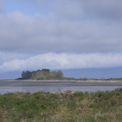 A view of the north jetty under a cloudy sky