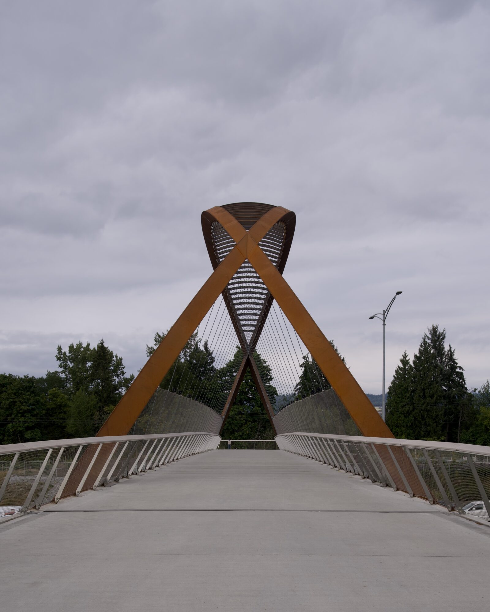 The Burnaby Lake overpass bridge, a cool and modern pedestrian / cycling bridge with a coppery top